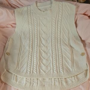 Cost Plus World Market Women's Cream Cable Knit Sweater Vest